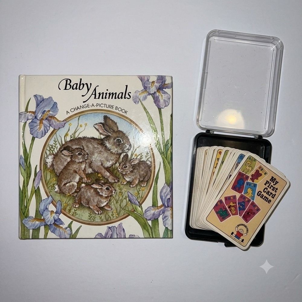 Vintage 1980s Discovery Toys Lot Baby Animals Change A Picture Book & Card Game